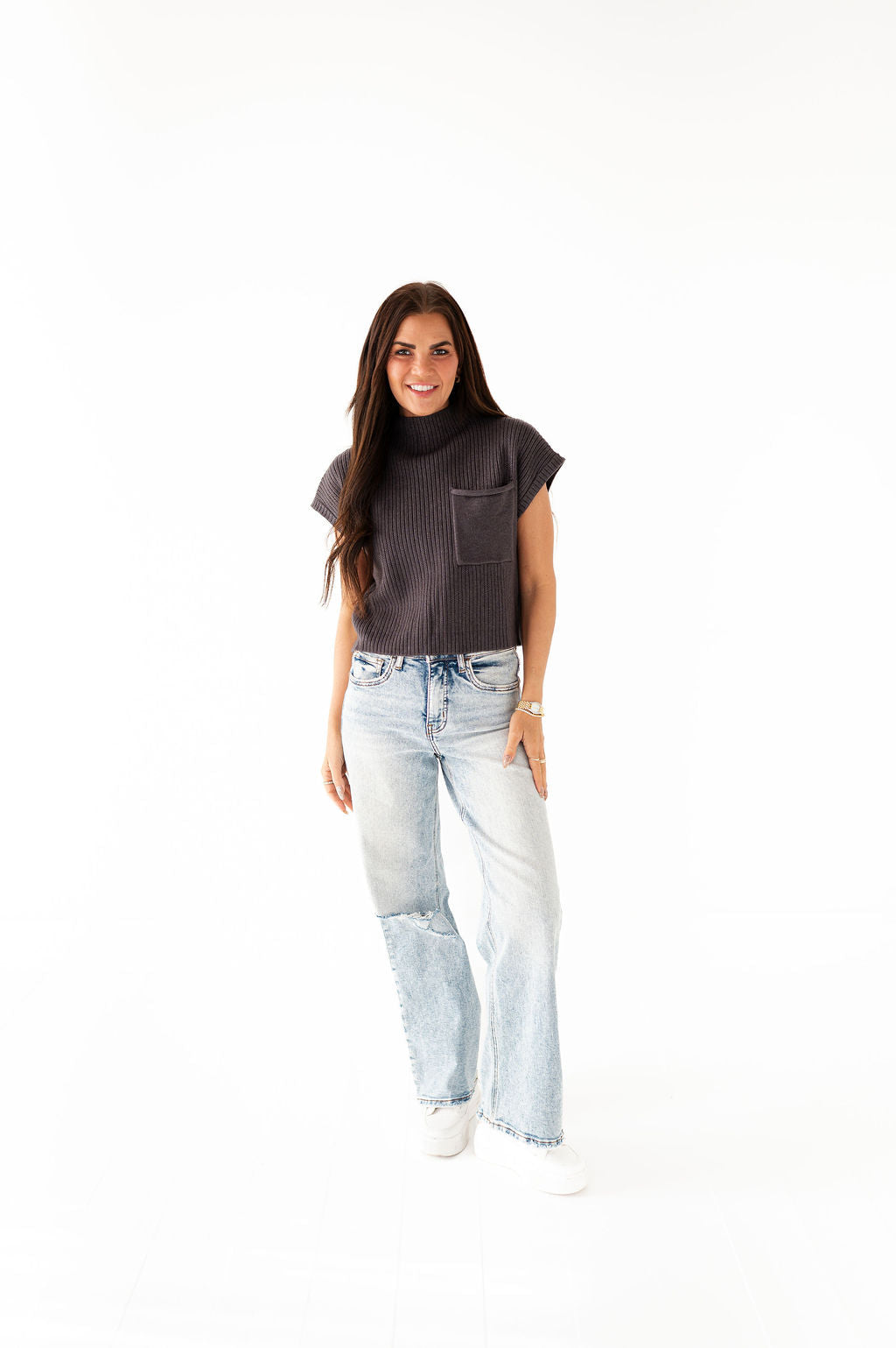 Rainee Sweater Top in Charcoal