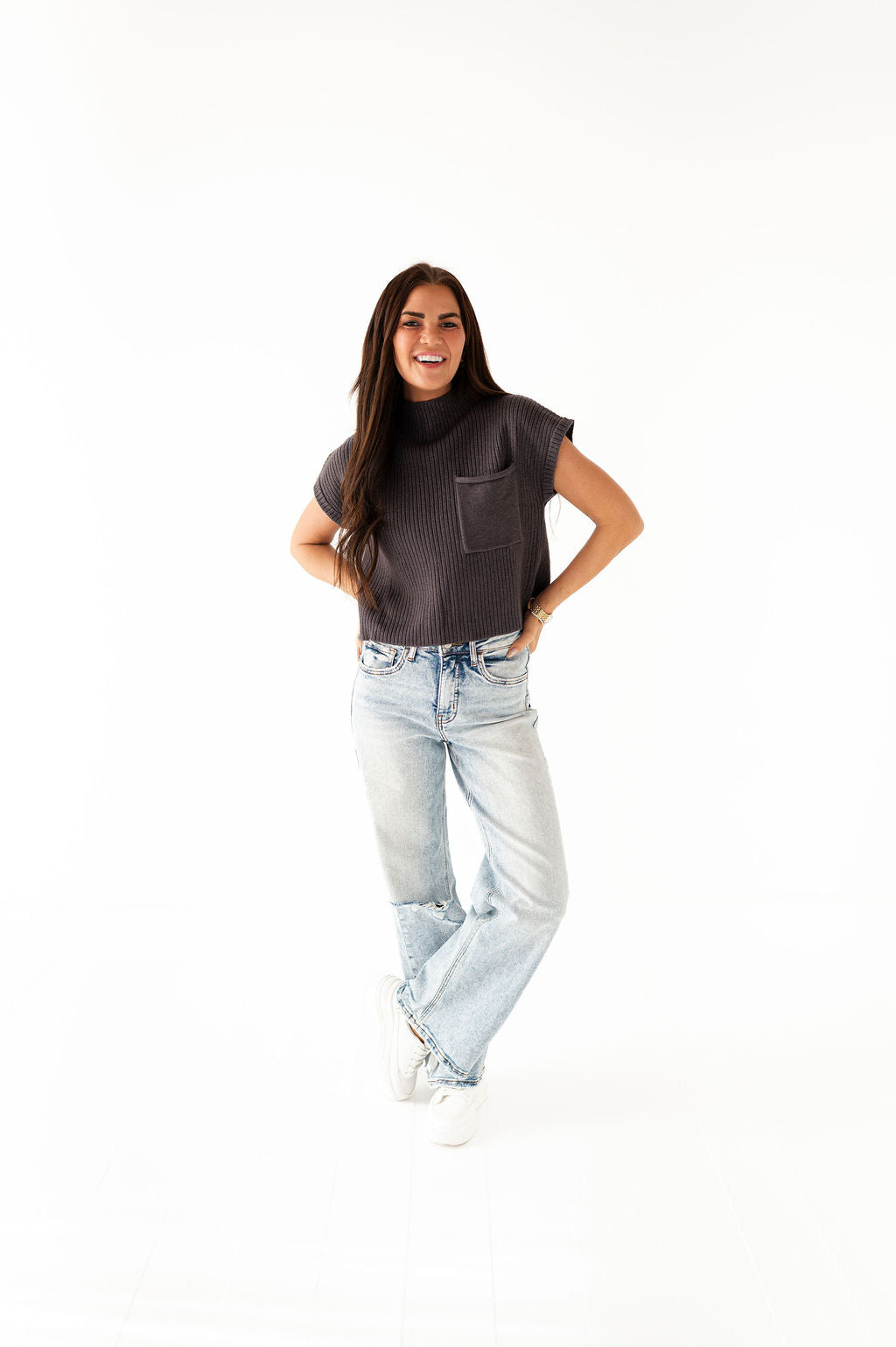 Rainee Sweater Top in Charcoal