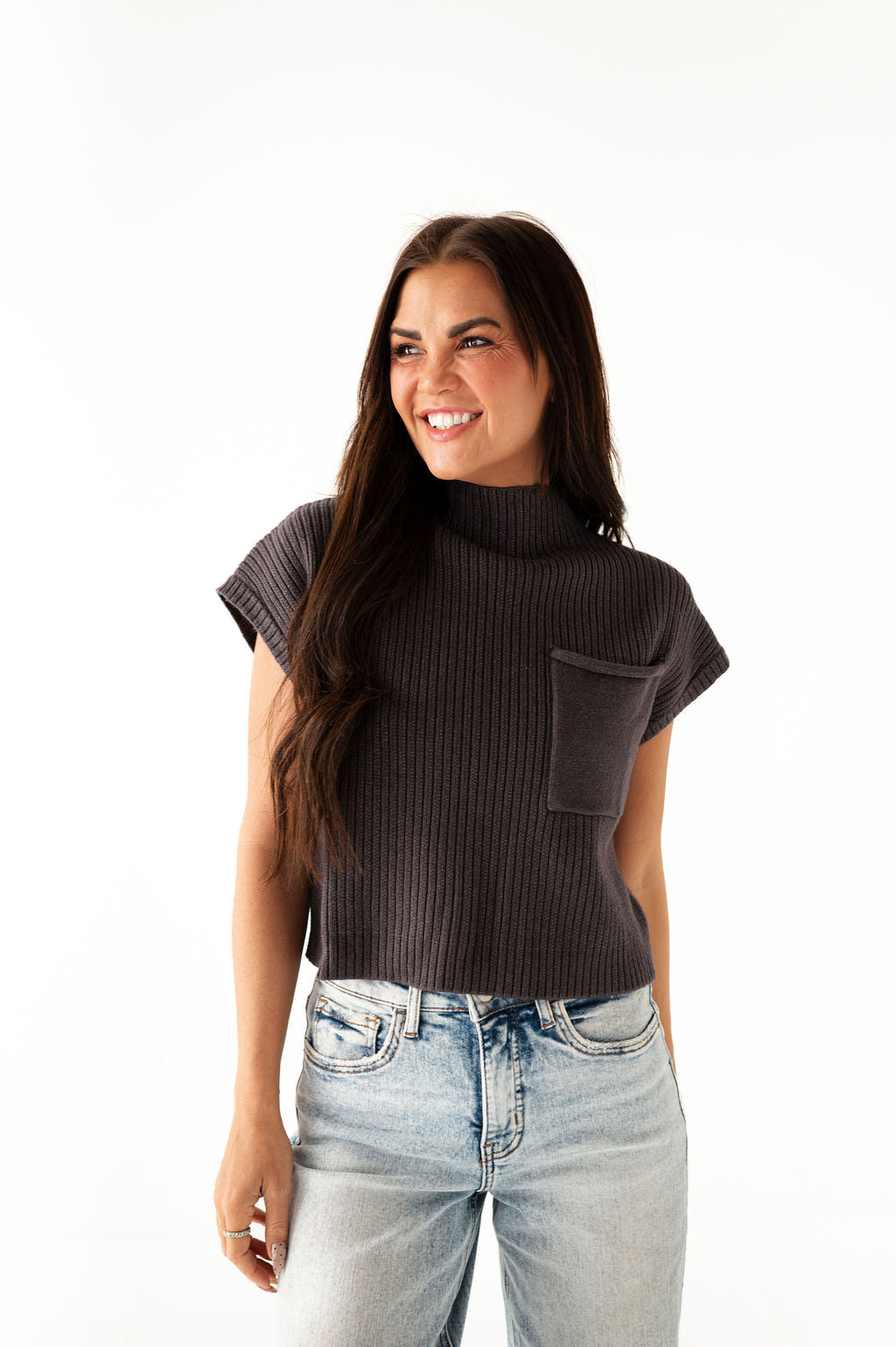 Rainee Sweater Top in Charcoal