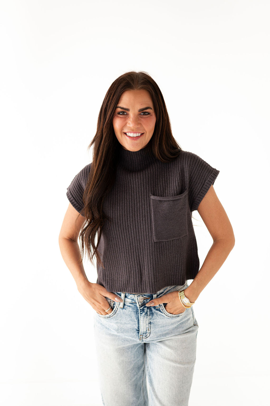 Rainee Sweater Top in Charcoal