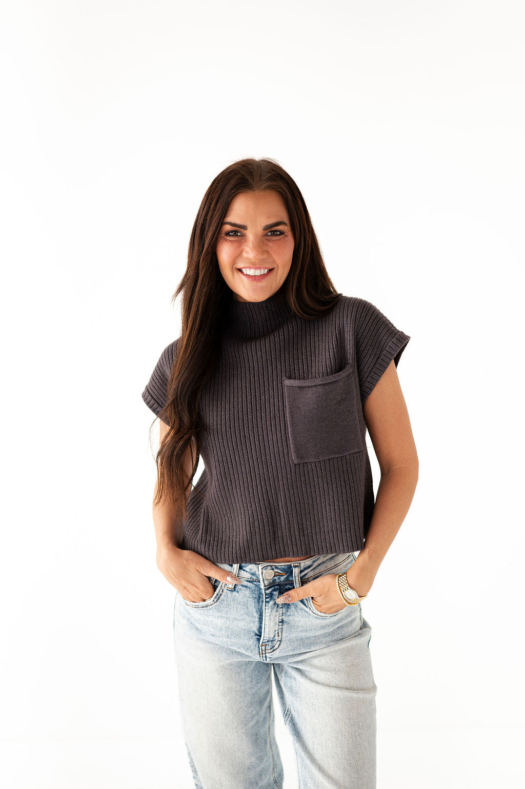 Rainee Sweater Top in Charcoal