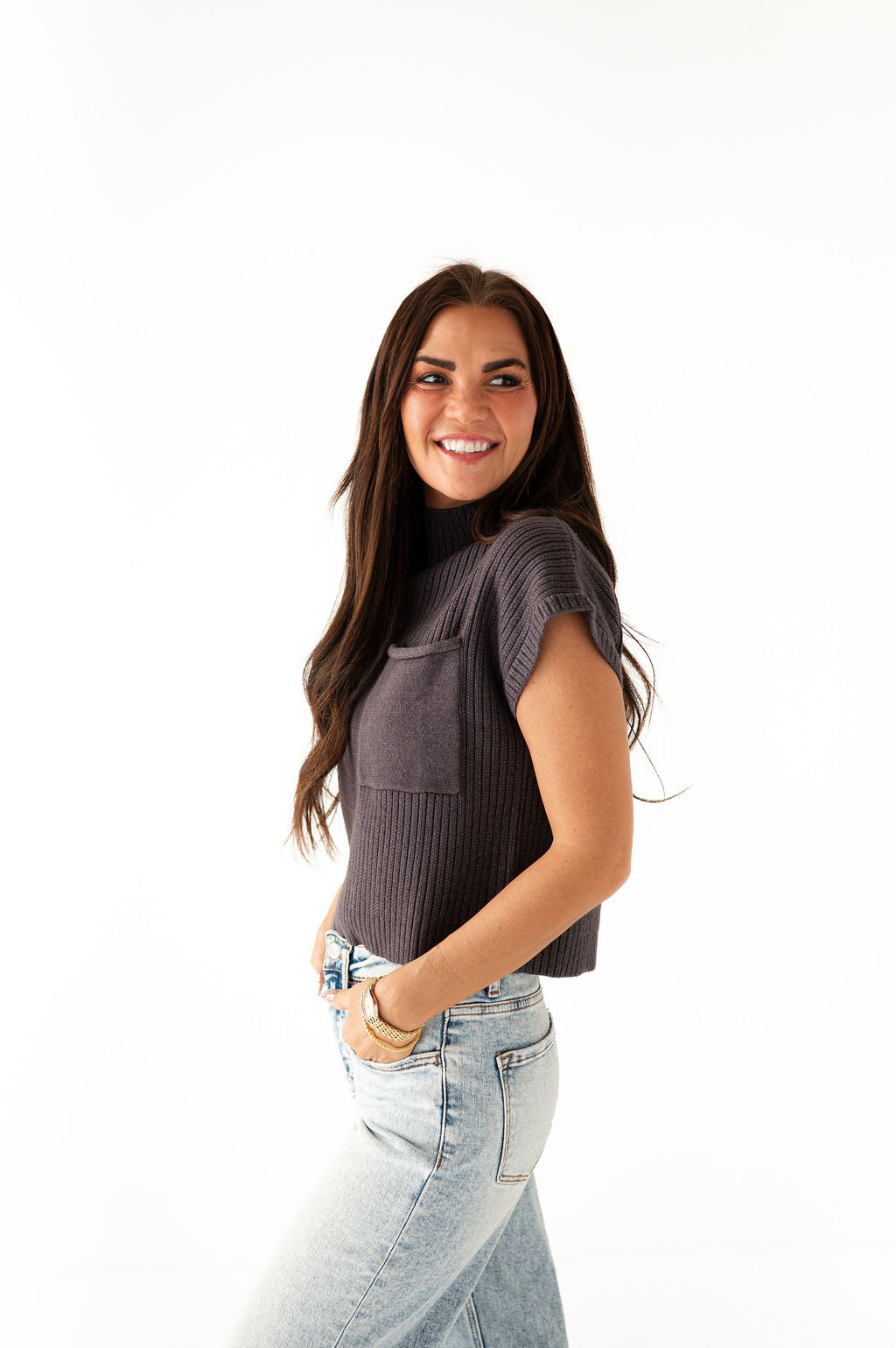 Rainee Sweater Top in Charcoal