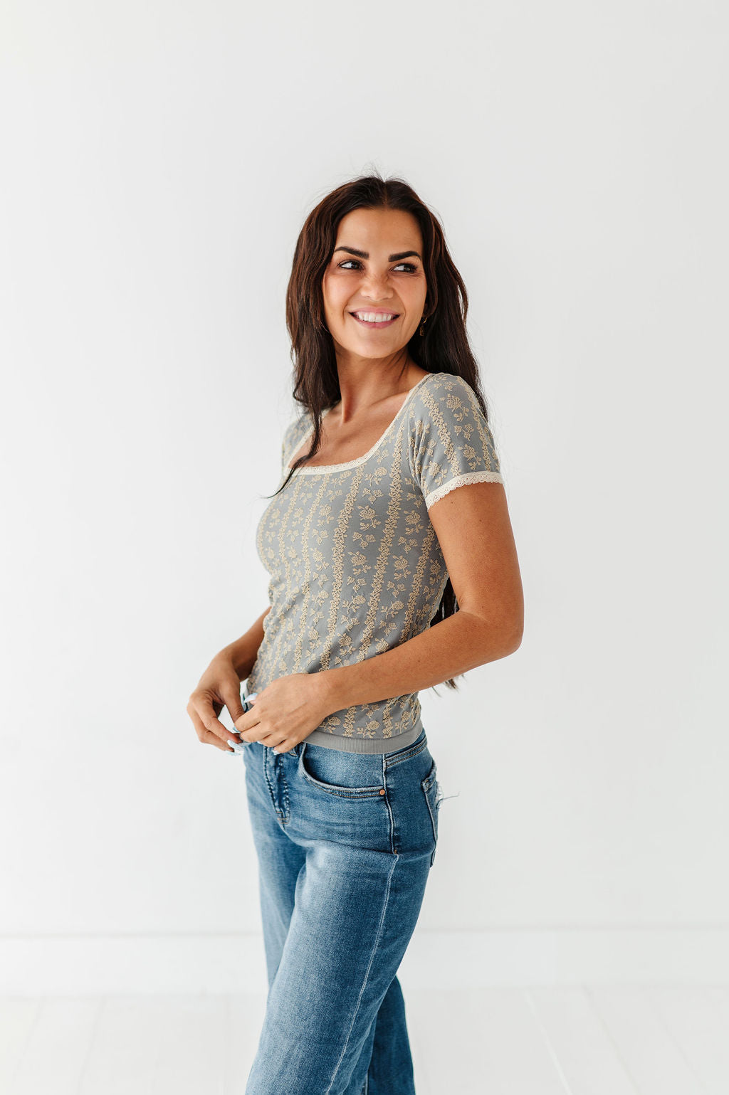 Celine Floral Top in Blue