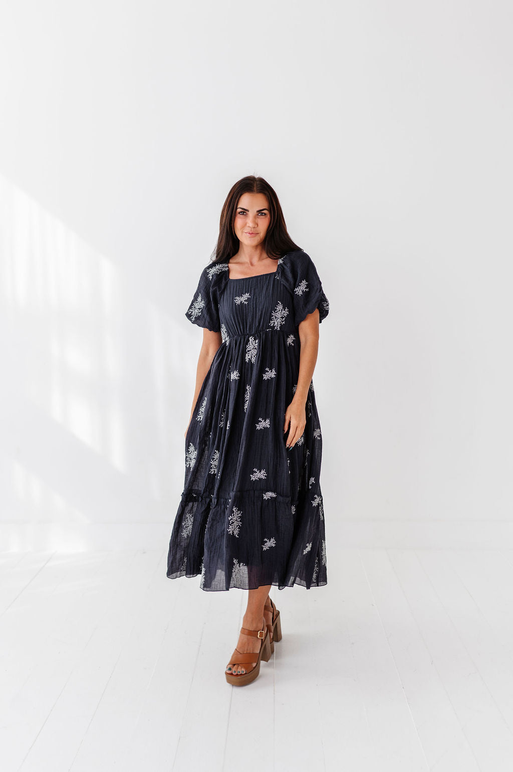 Lola Embroidered Dress in Navy