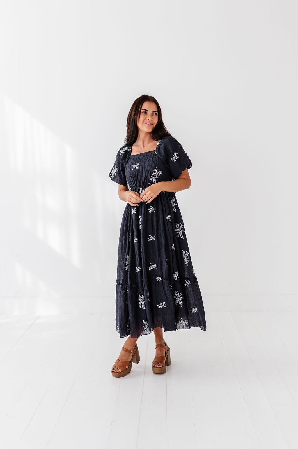 Lola Embroidered Dress in Navy