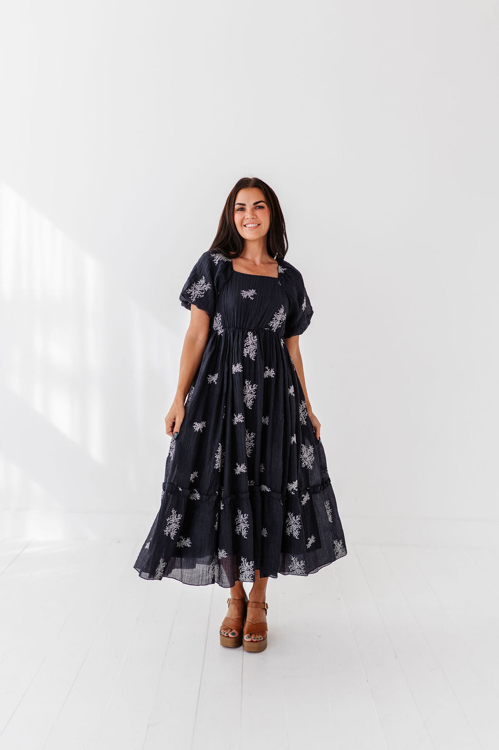 Lola Embroidered Dress in Navy