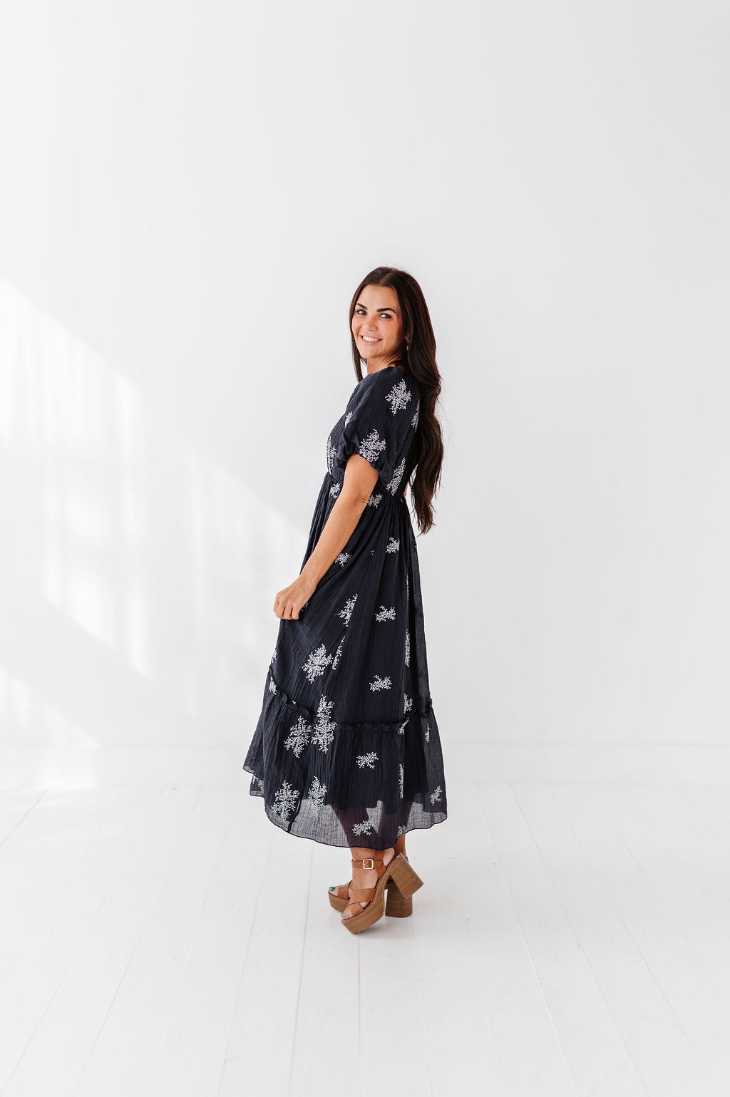 Lola Embroidered Dress in Navy