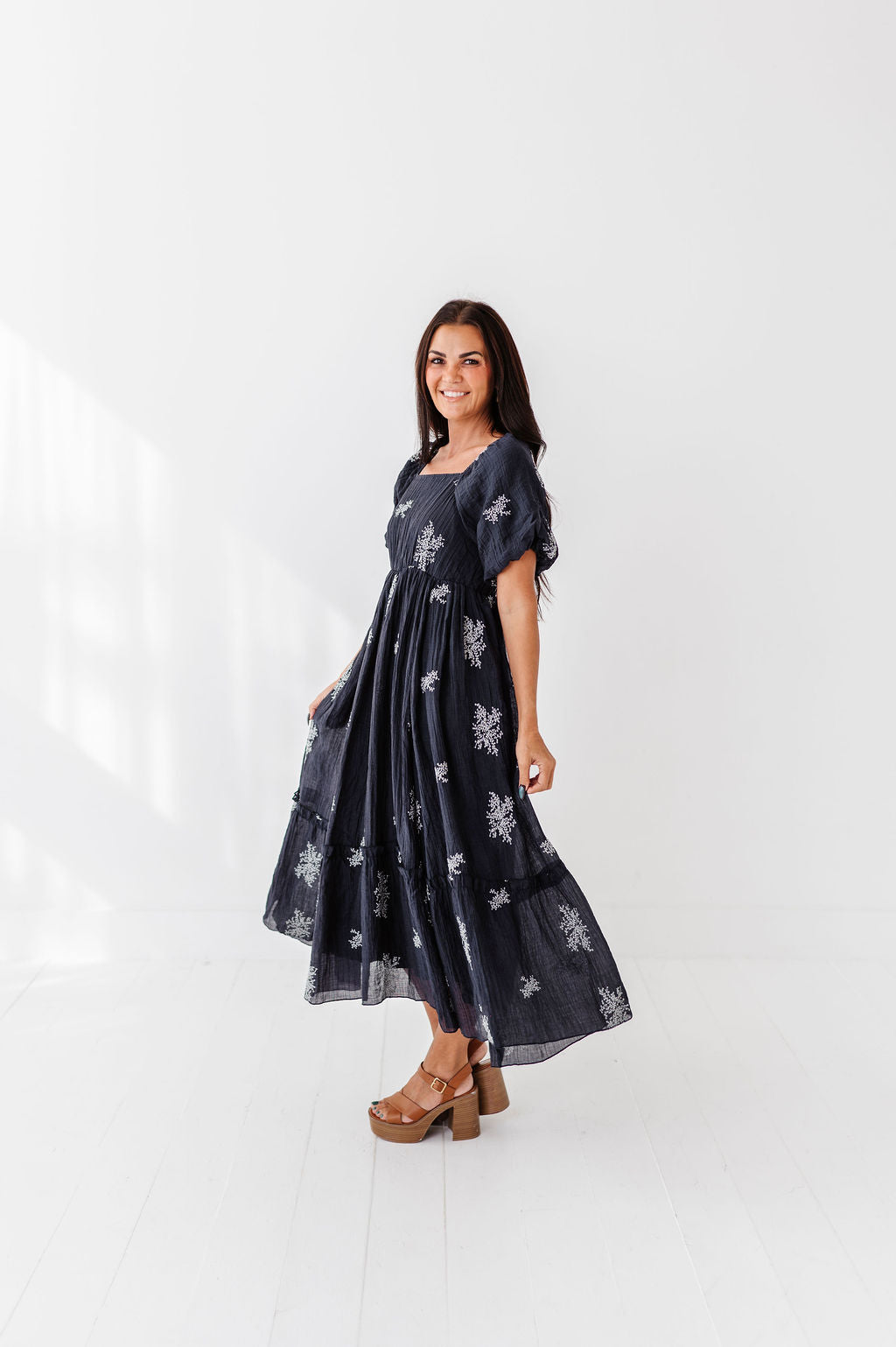 Lola Embroidered Dress in Navy
