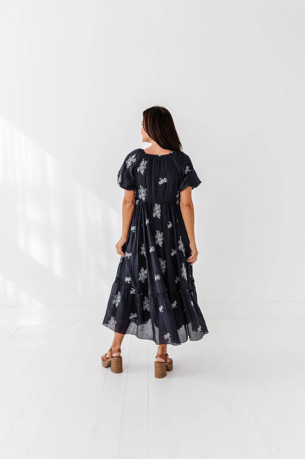 Lola Embroidered Dress in Navy