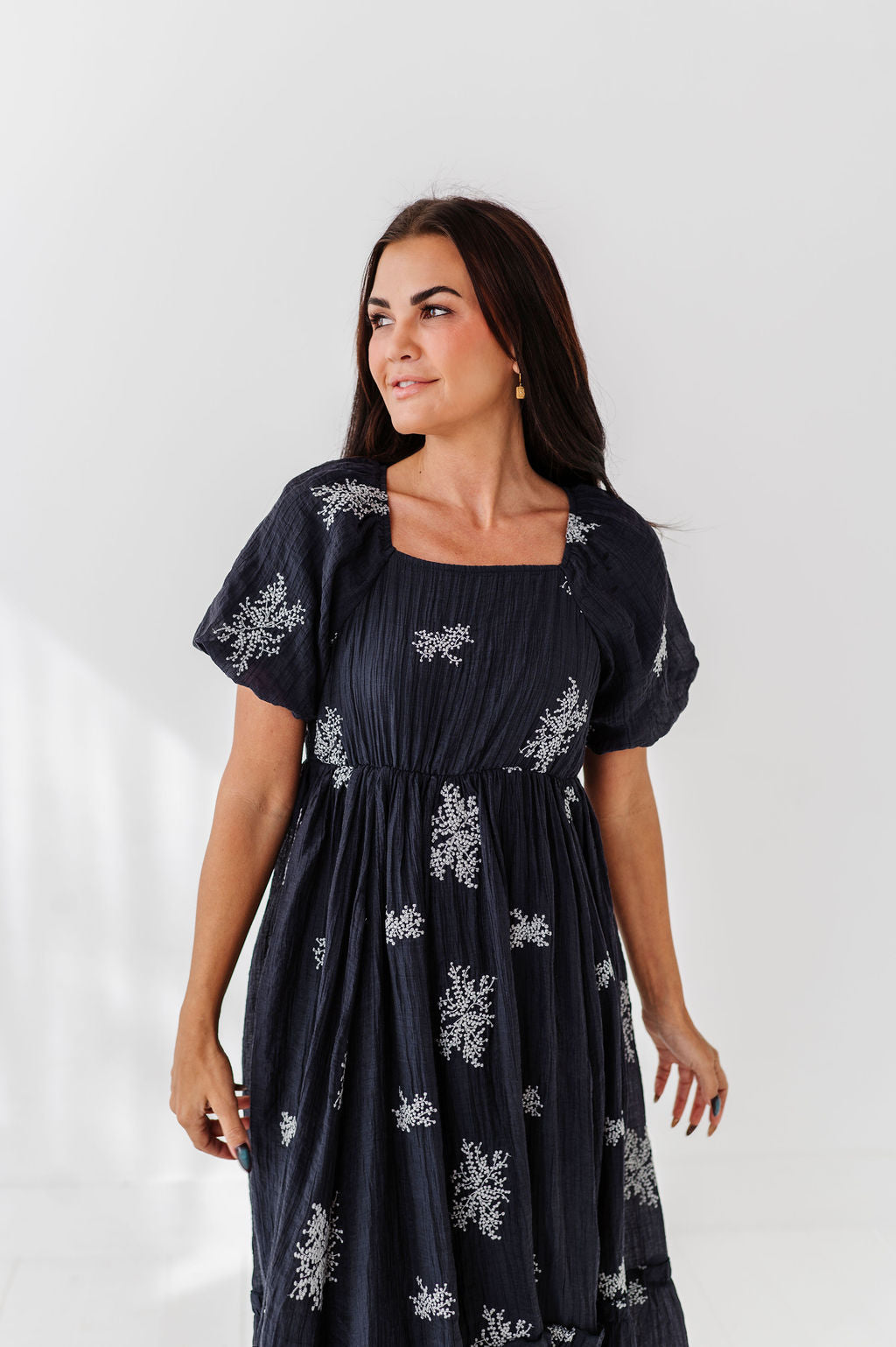 Lola Embroidered Dress in Navy