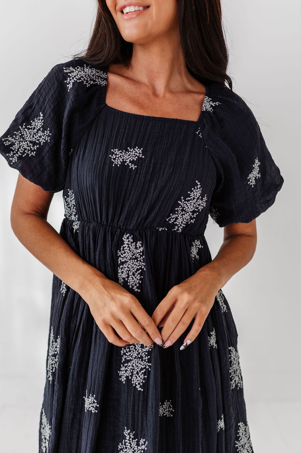 Lola Embroidered Dress in Navy