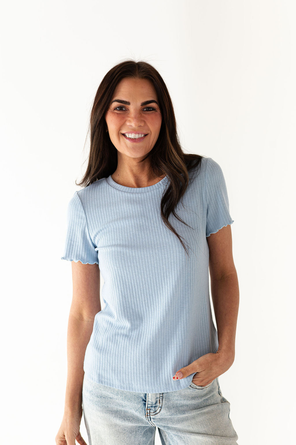 Natalie Pointelle Tee in Blue
