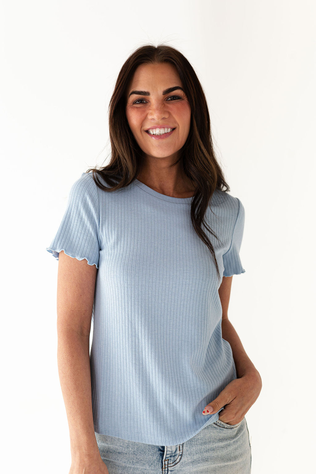 Natalie Pointelle Tee in Blue