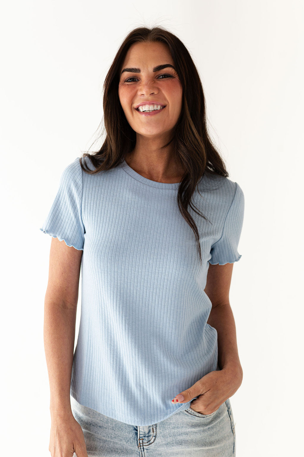 Natalie Pointelle Tee in Blue