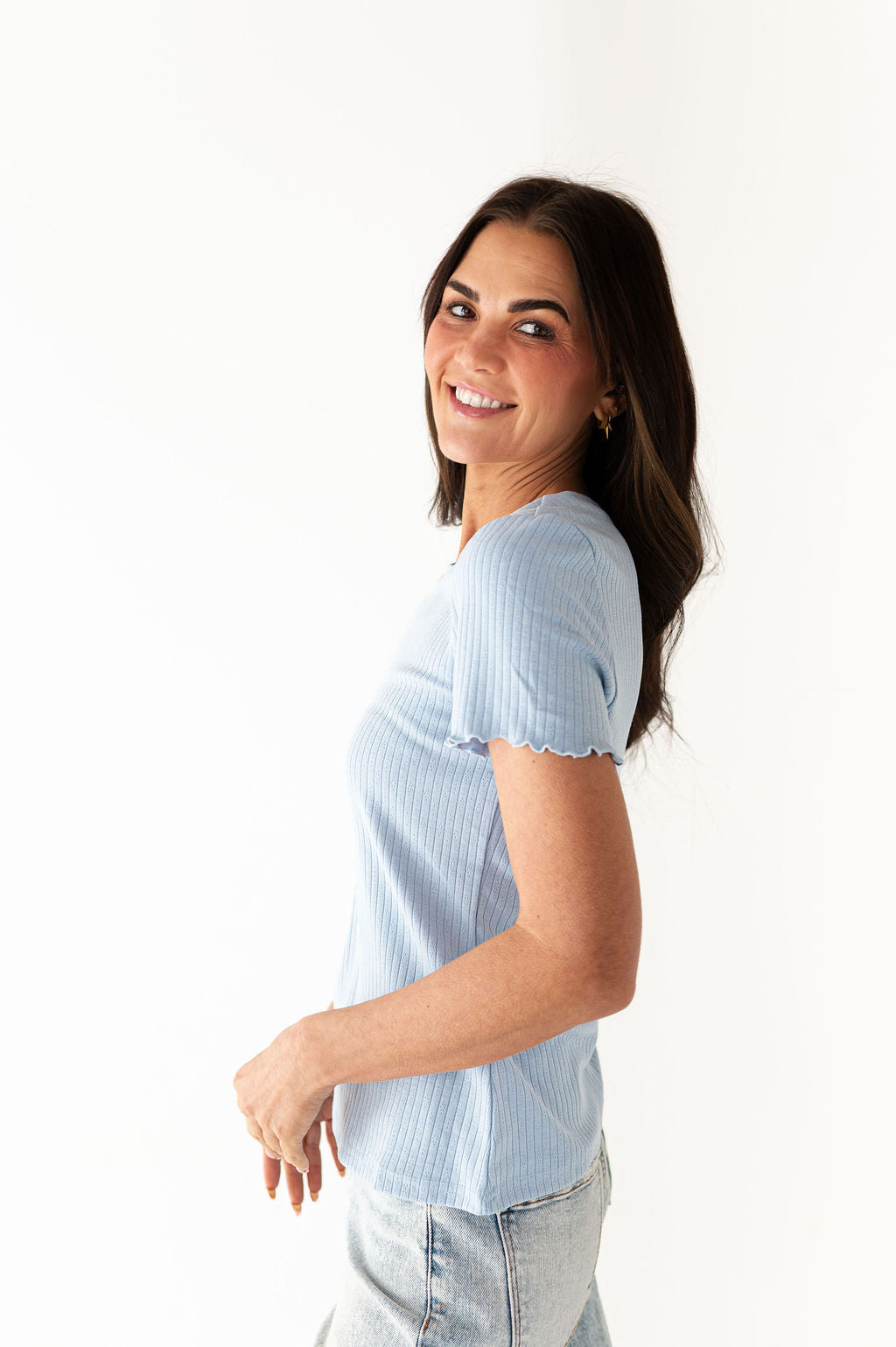 Natalie Pointelle Tee in Blue