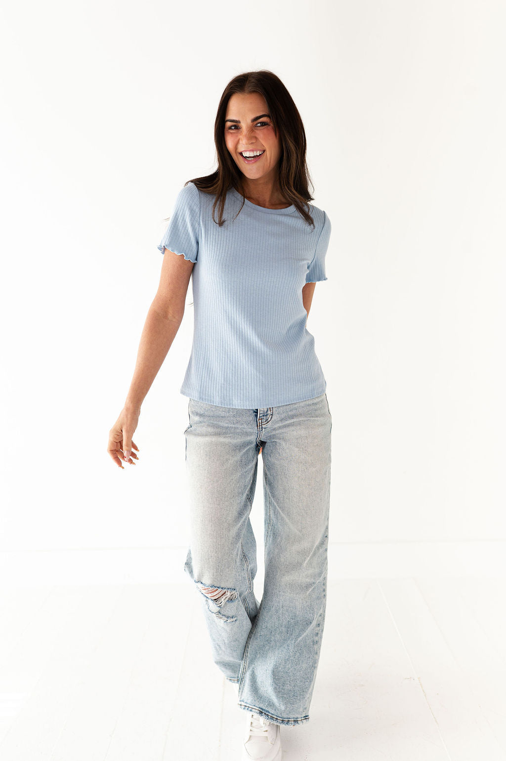 Natalie Pointelle Tee in Blue