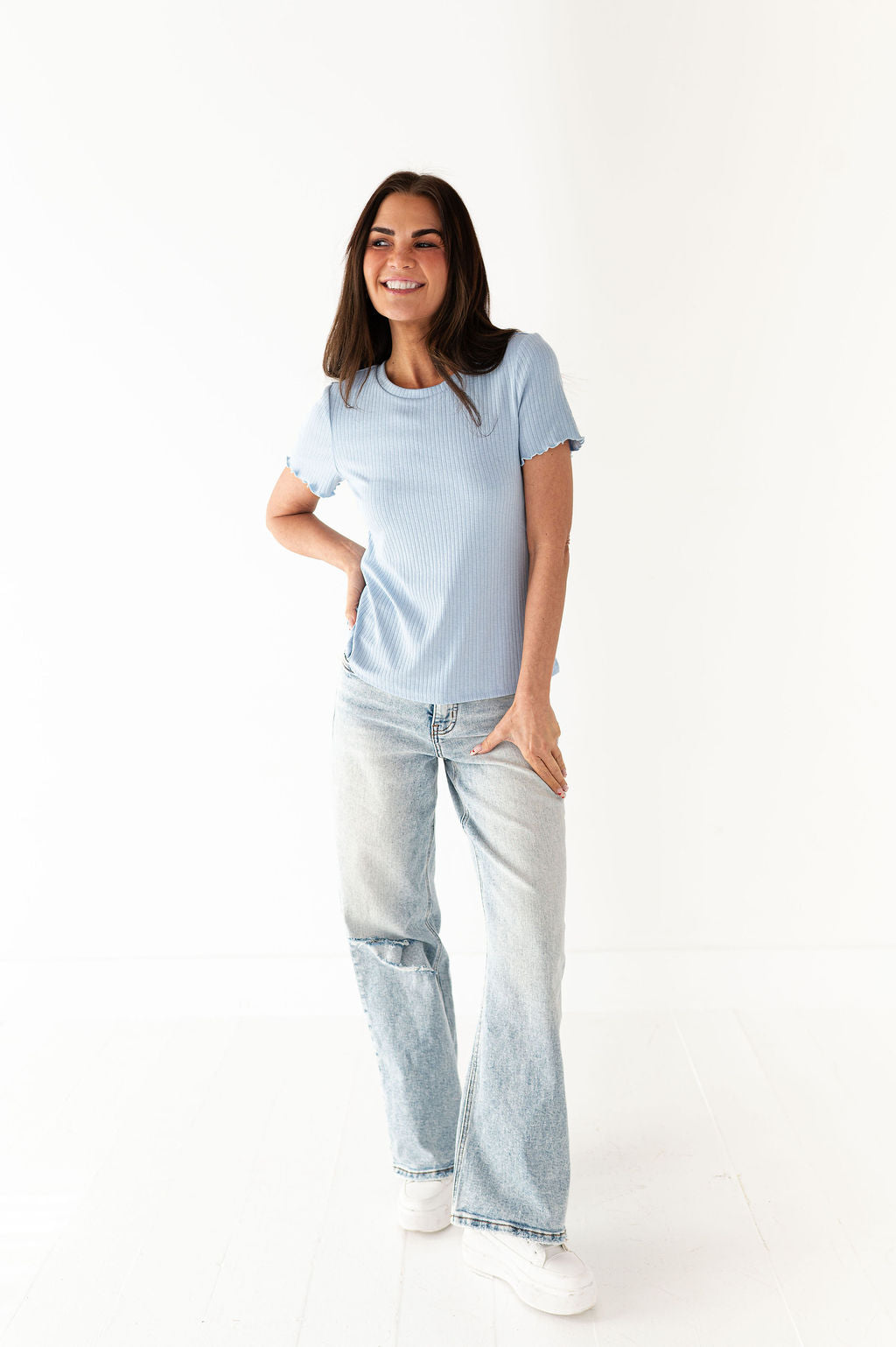 Natalie Pointelle Tee in Blue