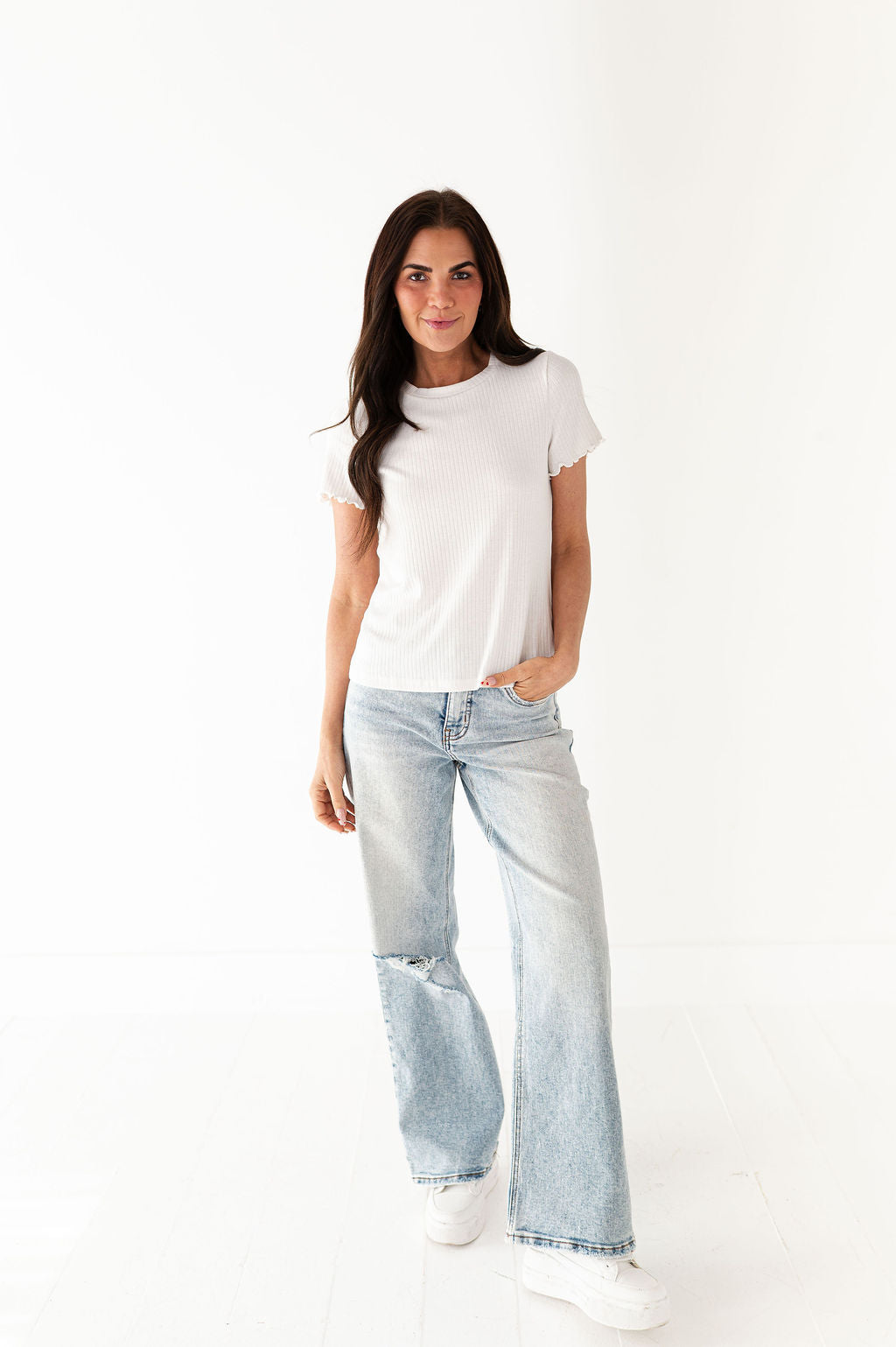 Natalie Pointelle Tee in White