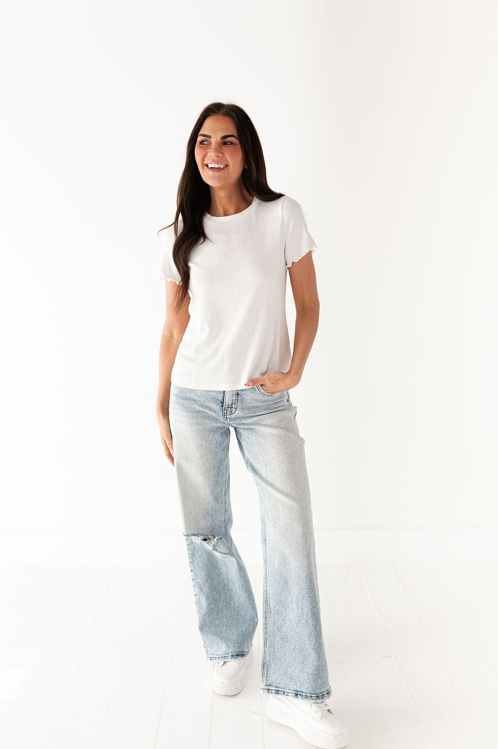Natalie Pointelle Tee in White