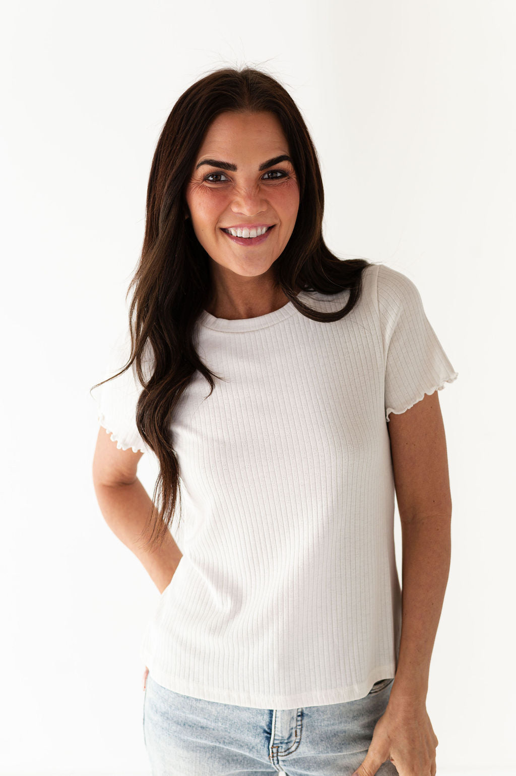 Natalie Pointelle Tee in White
