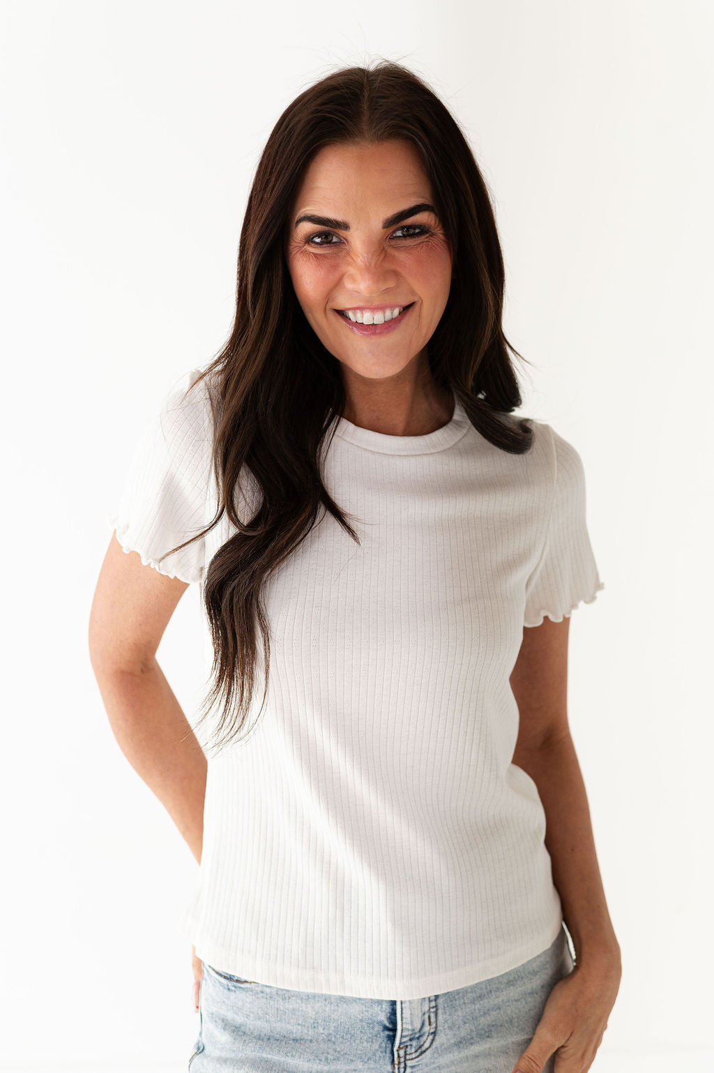 Natalie Pointelle Tee in White