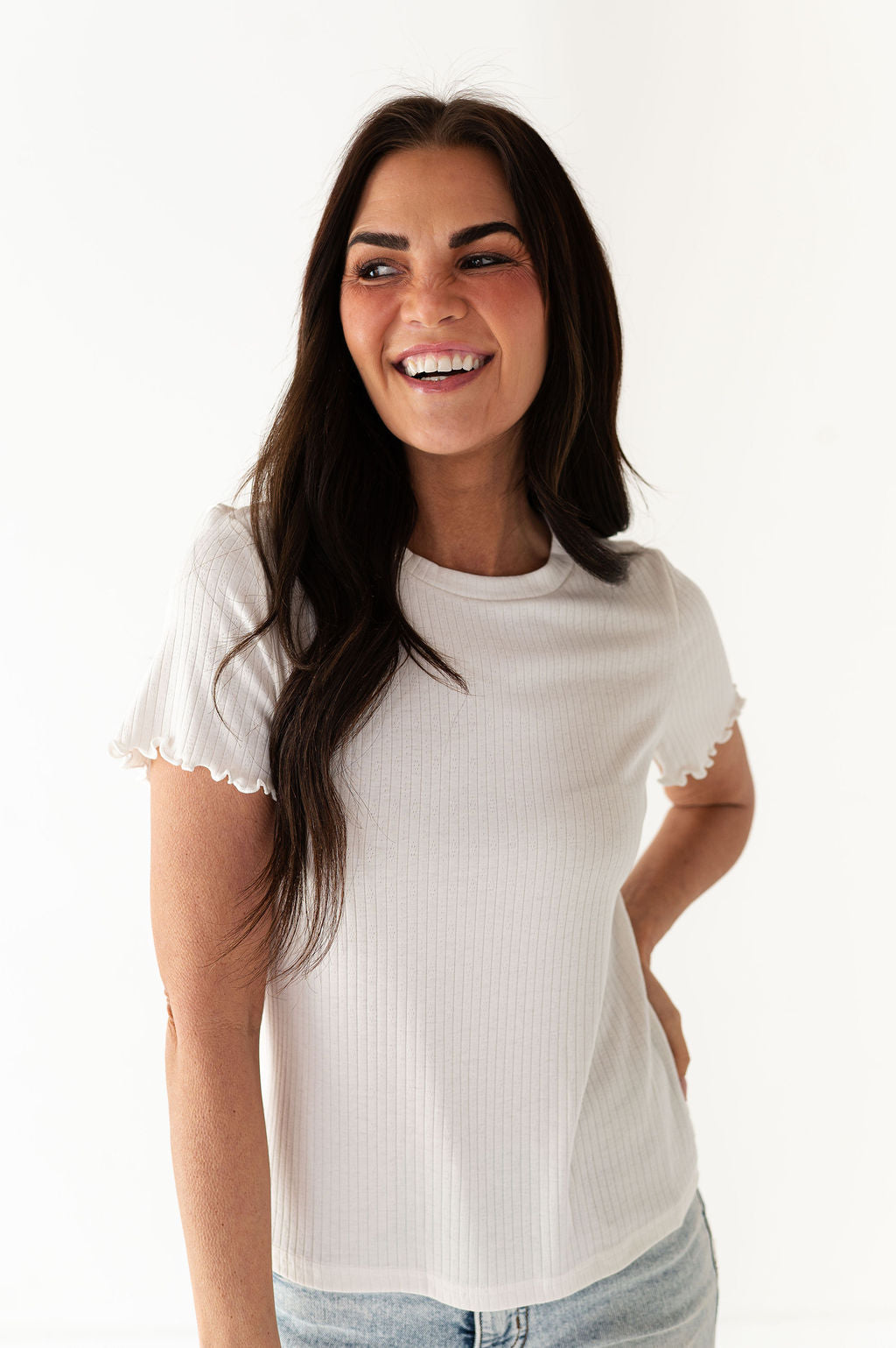 Natalie Pointelle Tee in White