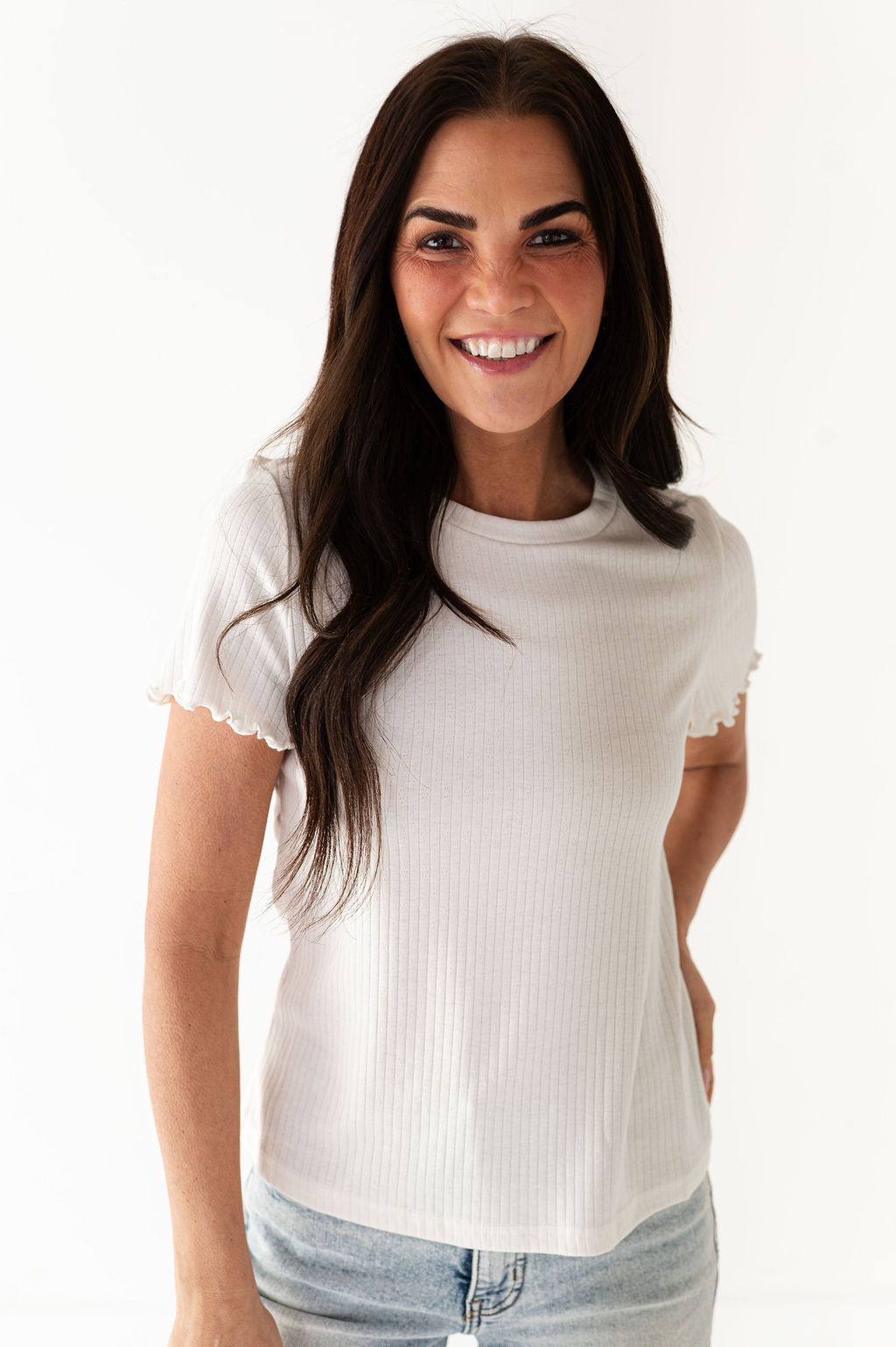 Natalie Pointelle Tee in White