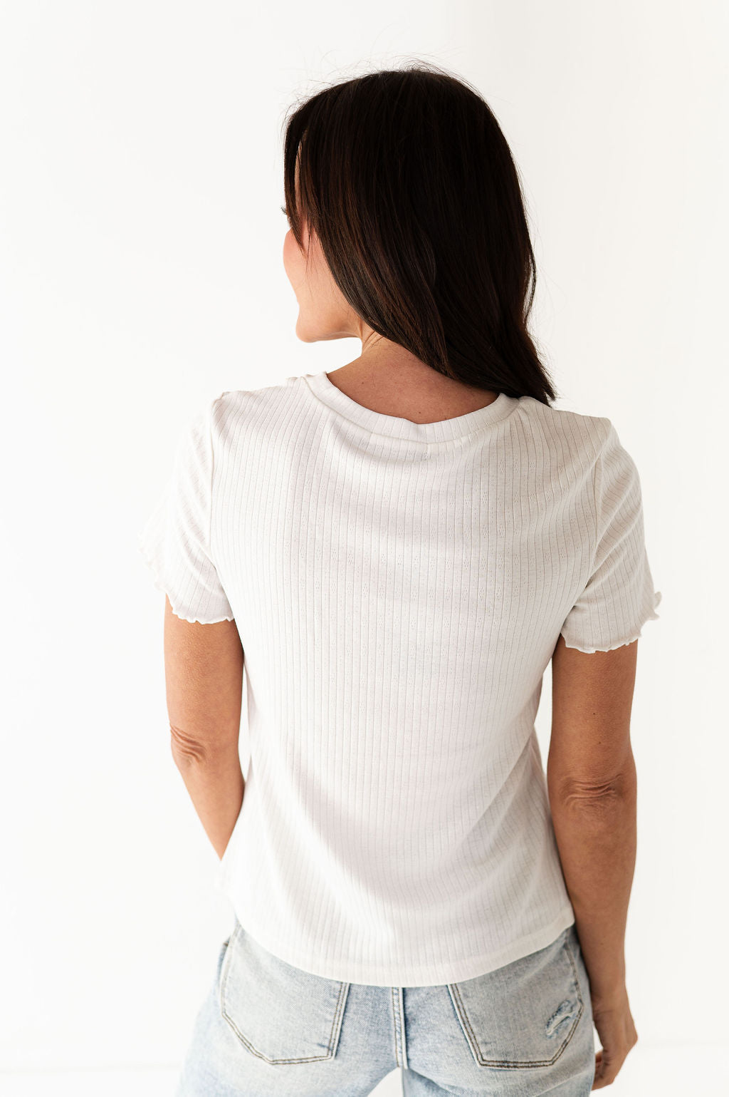 Natalie Pointelle Tee in White