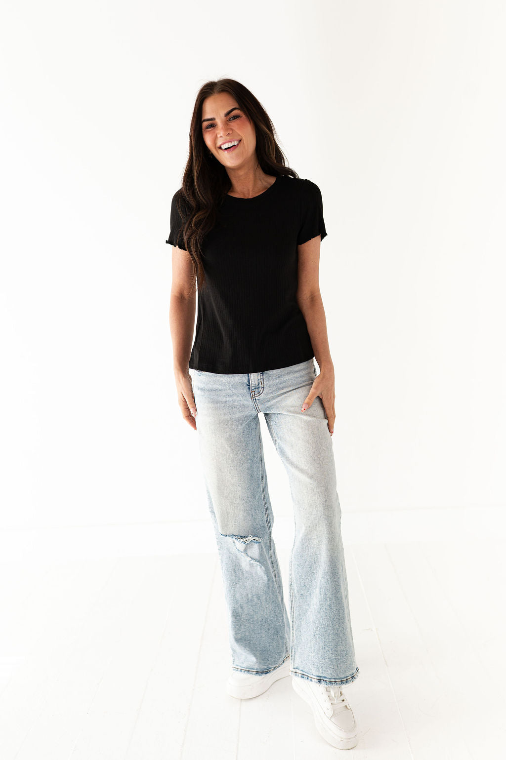 Natalie Pointelle Tee in Black