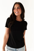 Natalie Pointelle Tee in Black