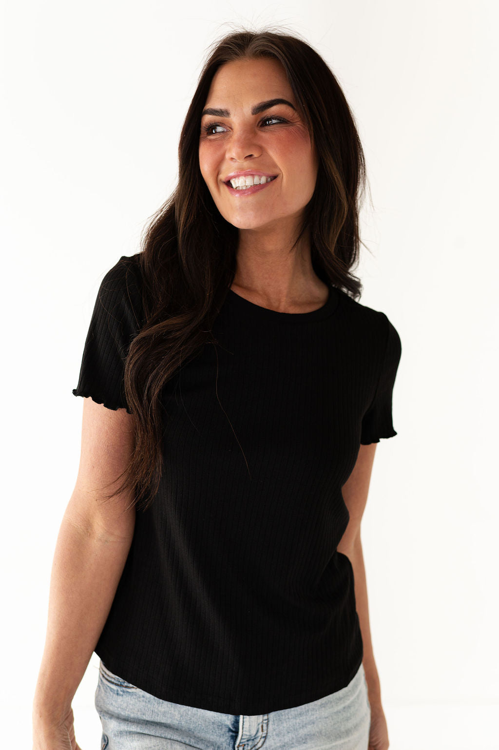 Natalie Pointelle Tee in Black