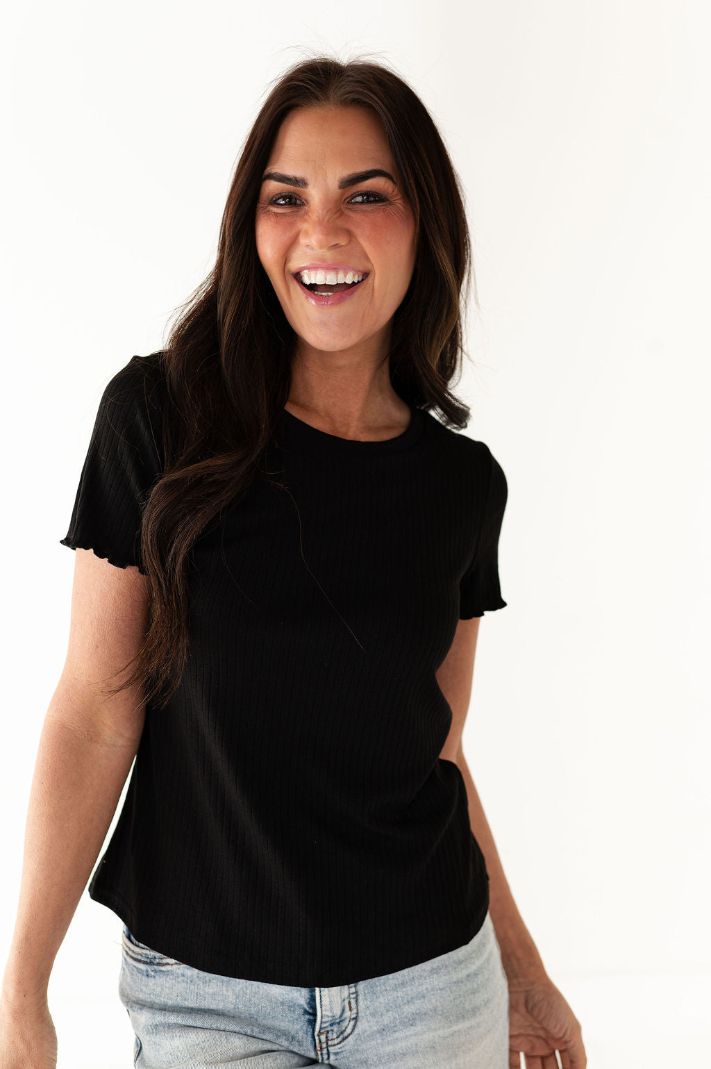 Natalie Pointelle Tee in Black