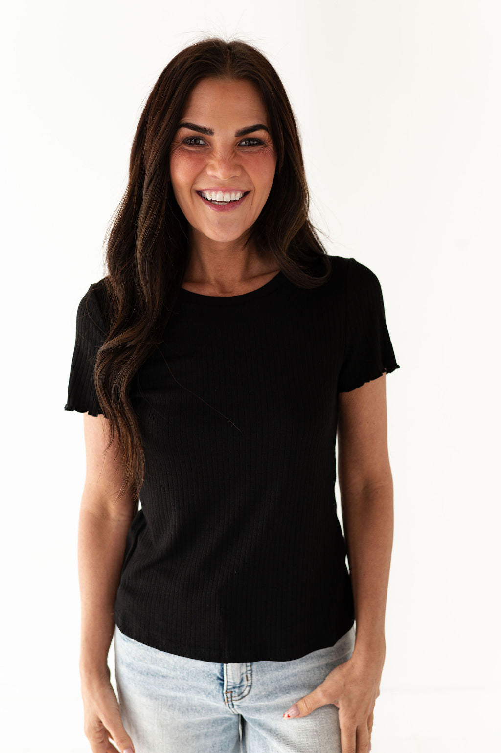 Natalie Pointelle Tee in Black