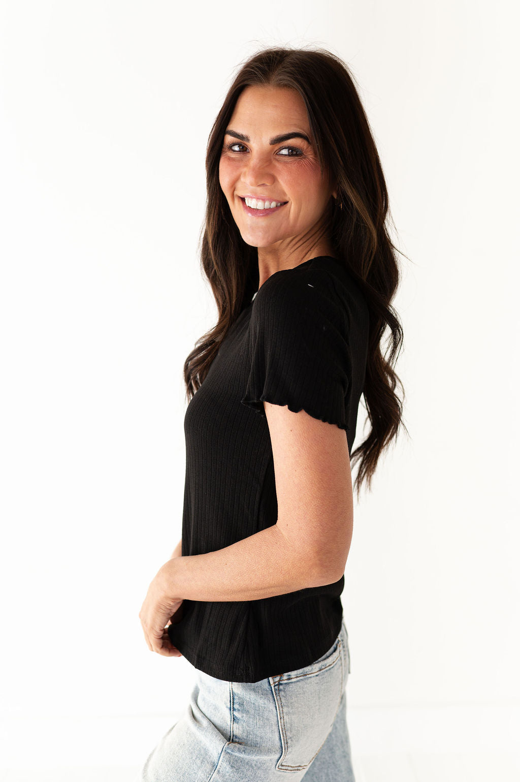 Natalie Pointelle Tee in Black