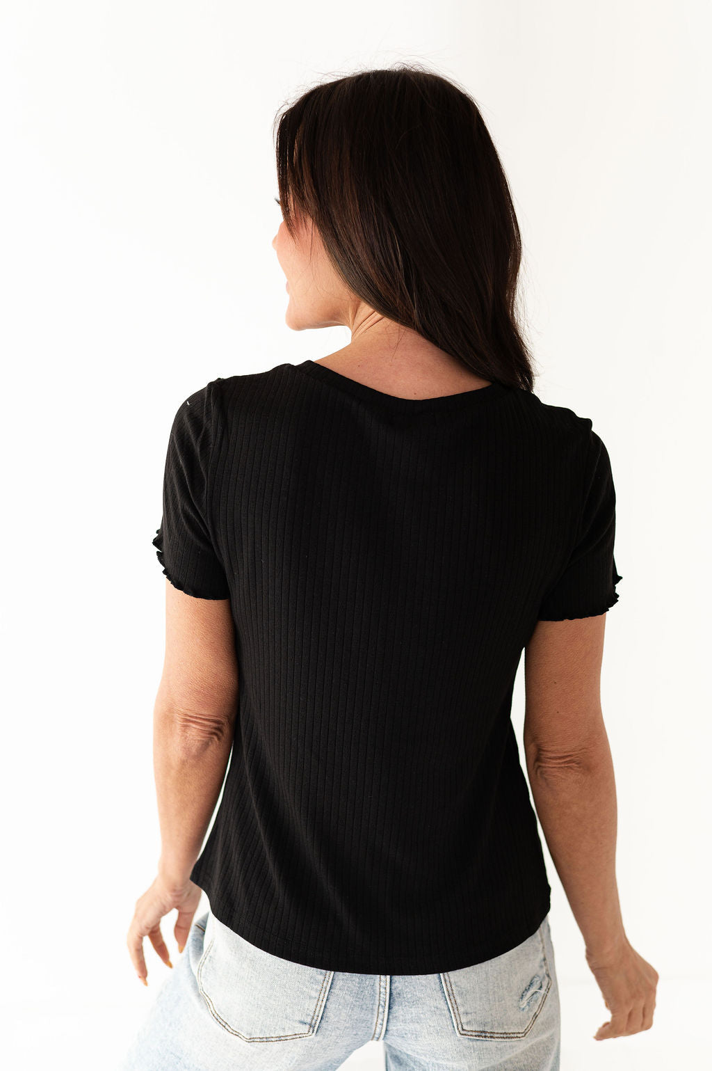 Natalie Pointelle Tee in Black