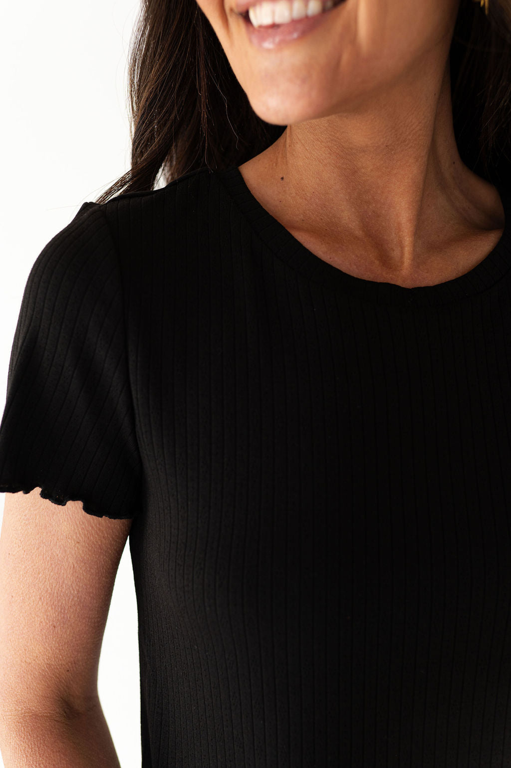 Natalie Pointelle Tee in Black