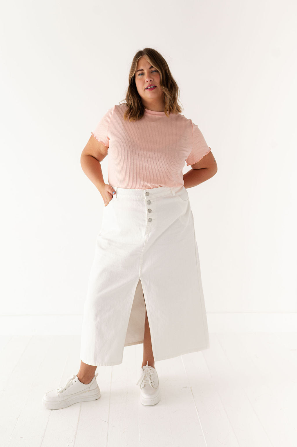 Natalie Pointelle Tee in Pink