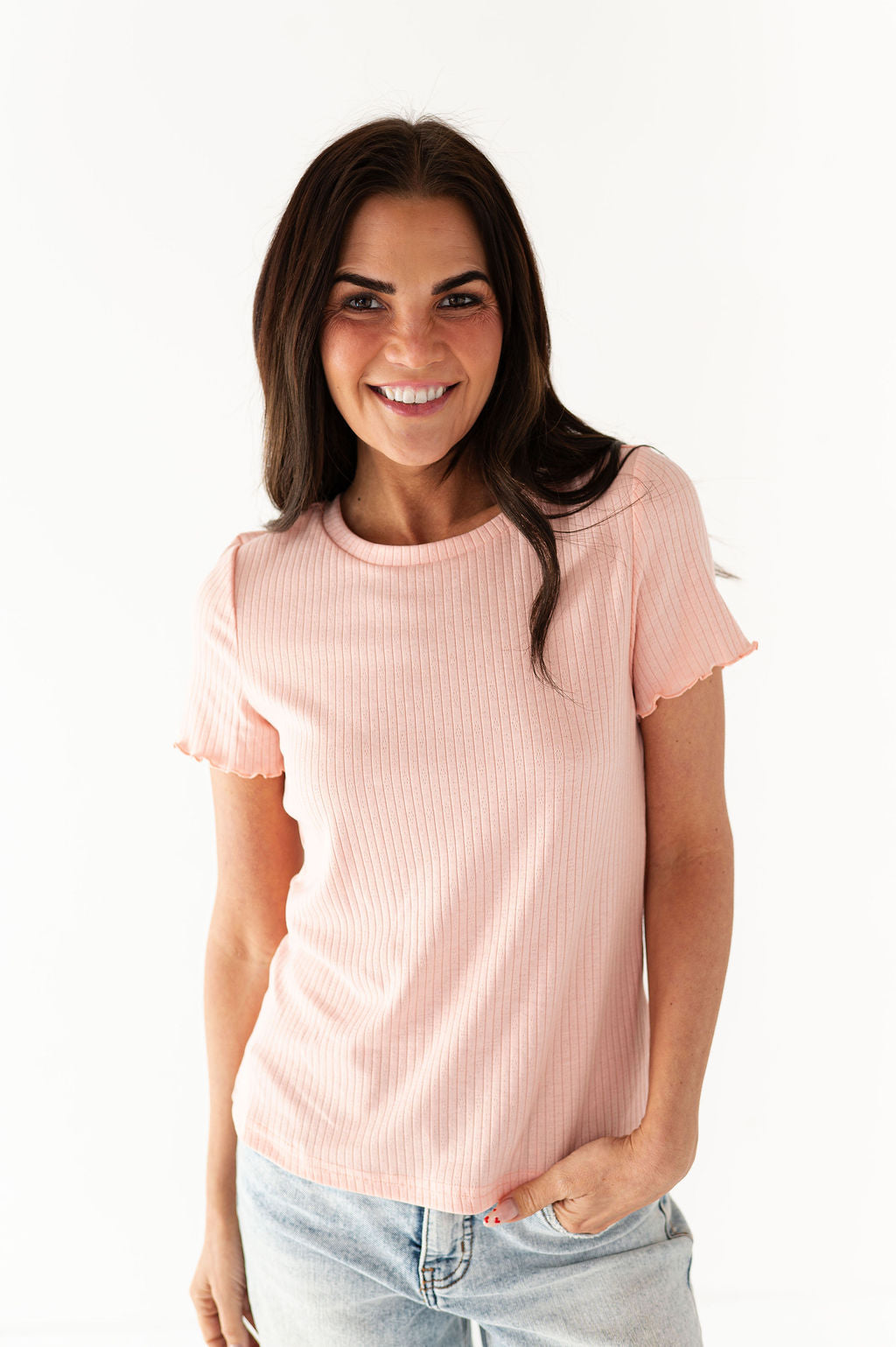 Natalie Pointelle Tee in Pink