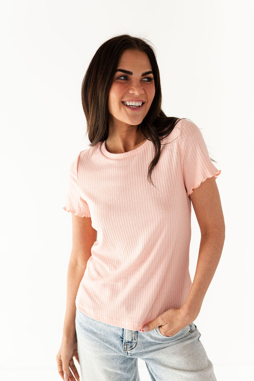 Natalie Pointelle Tee in Pink