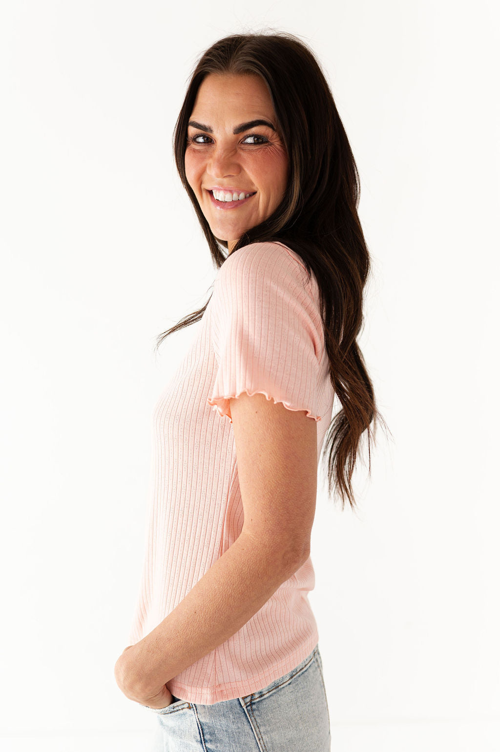 Natalie Pointelle Tee in Pink