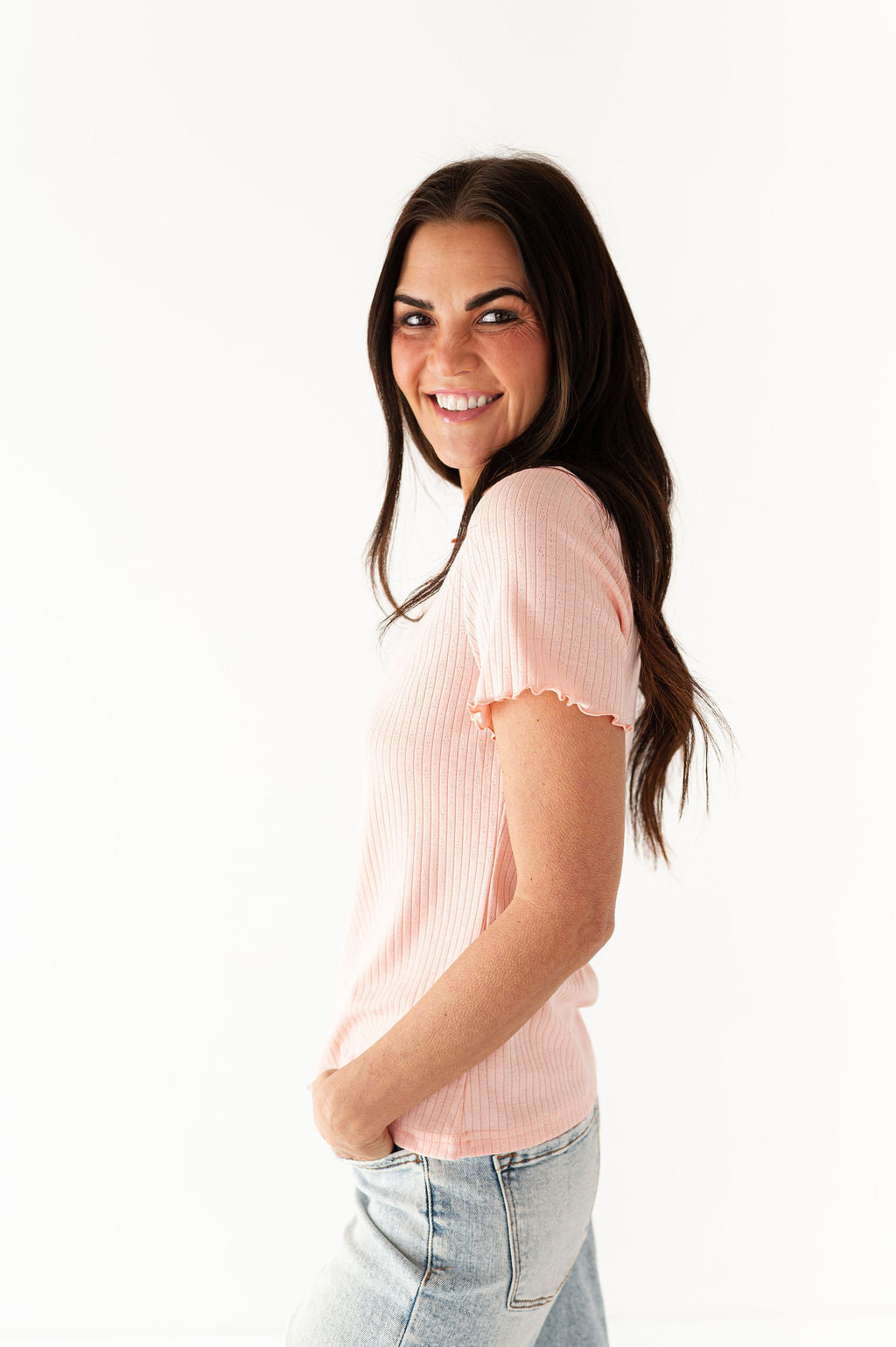Natalie Pointelle Tee in Pink