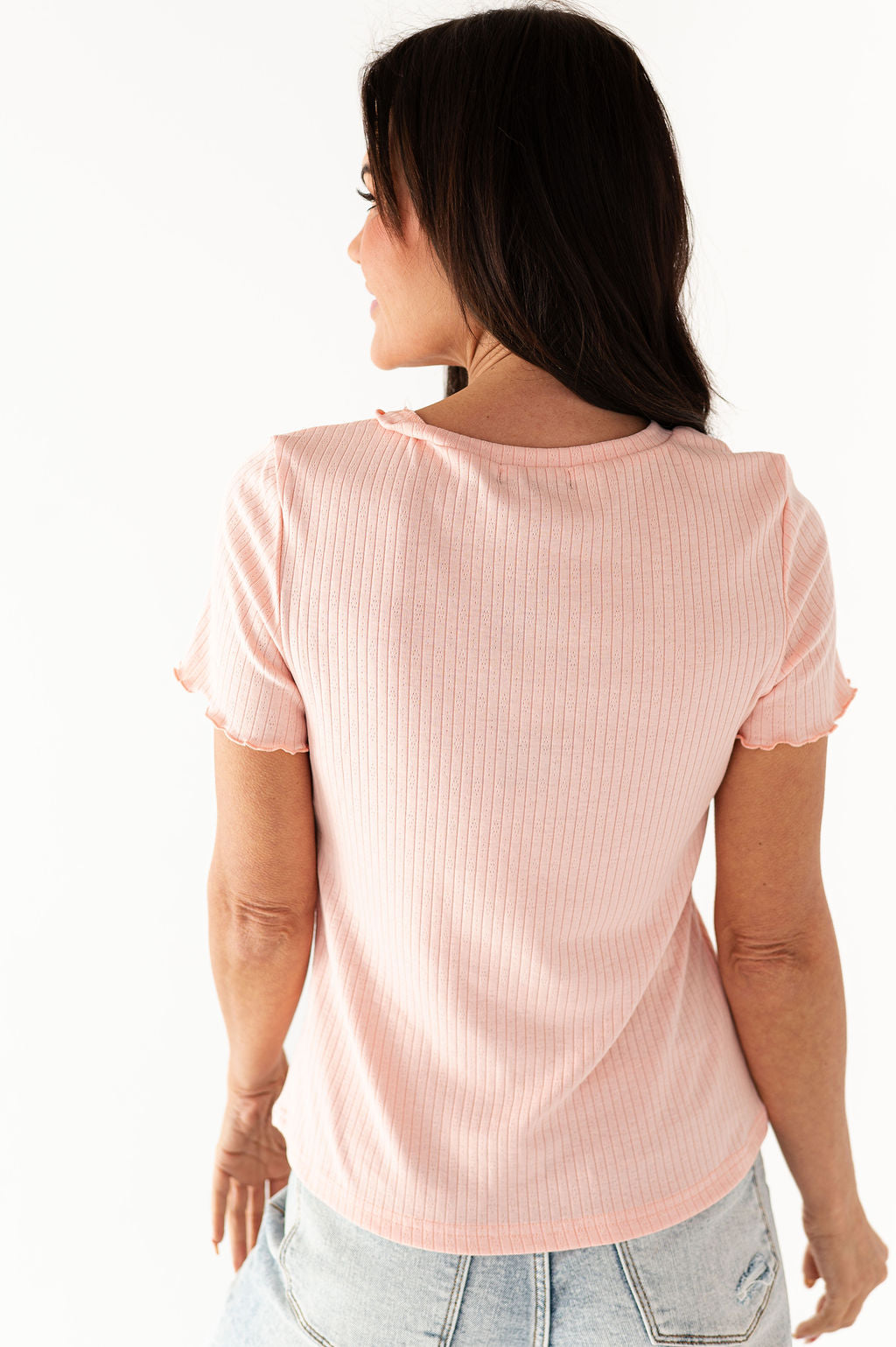 Natalie Pointelle Tee in Pink