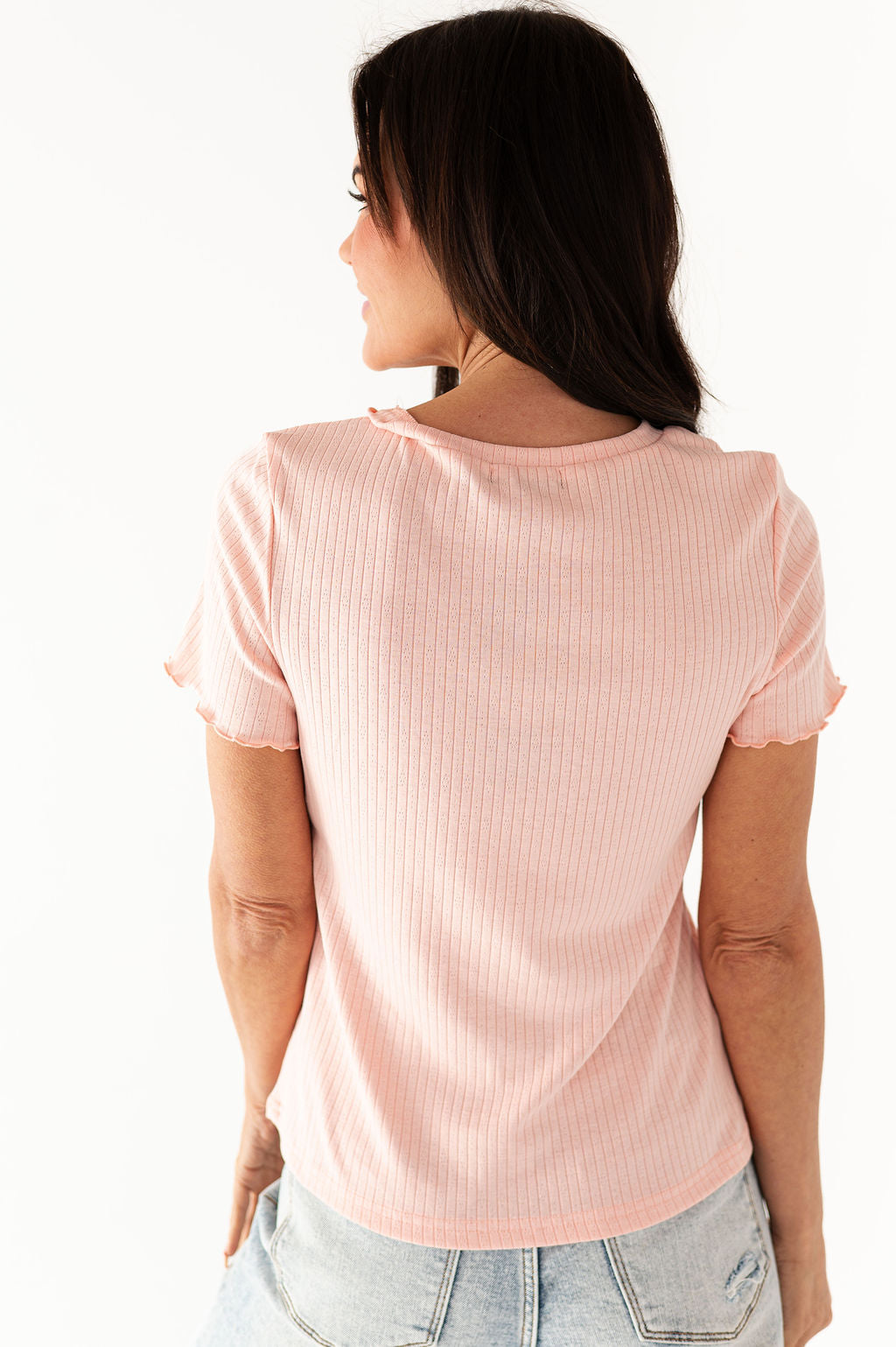 Natalie Pointelle Tee in Pink
