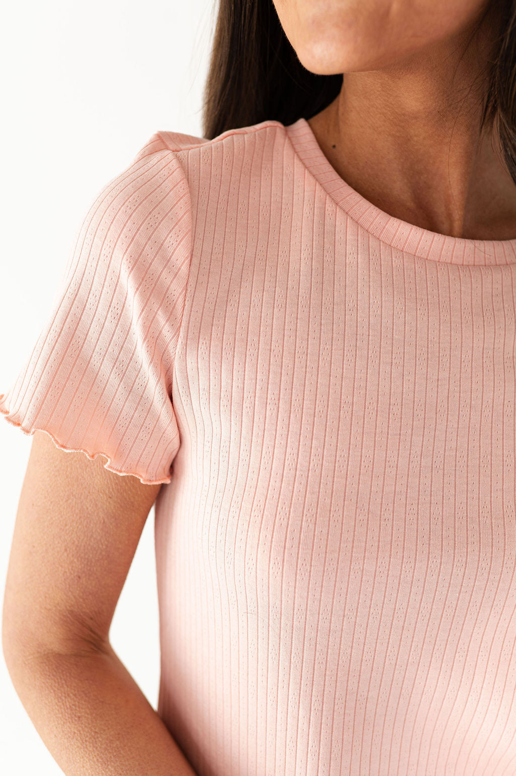 Natalie Pointelle Tee in Pink