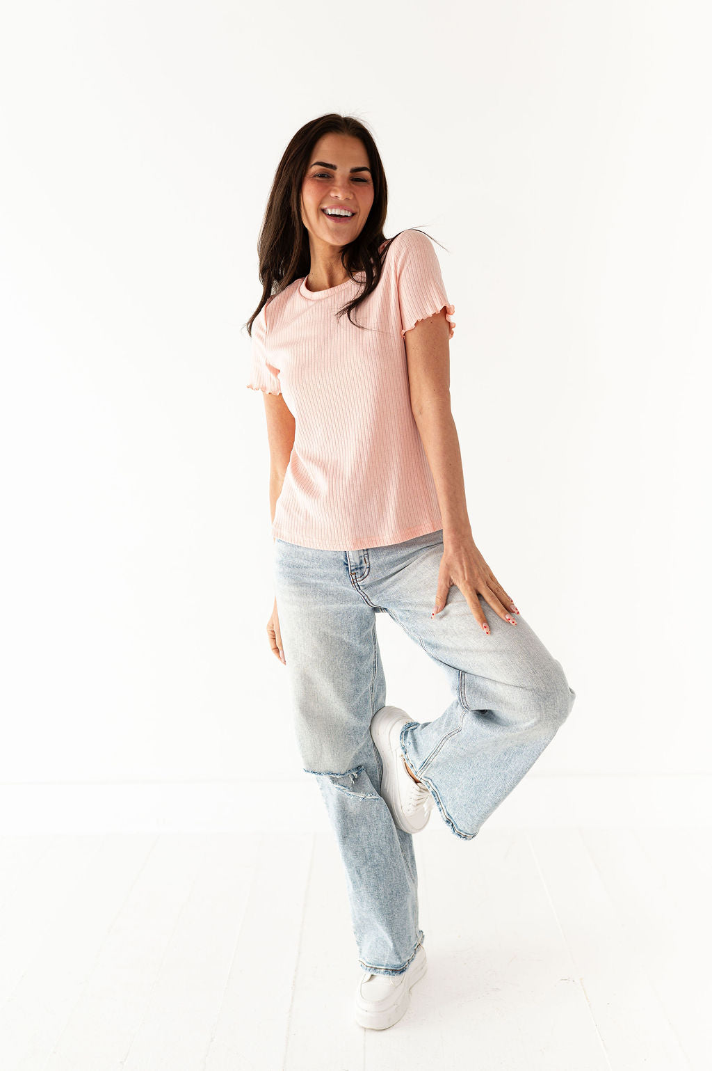 Natalie Pointelle Tee in Pink