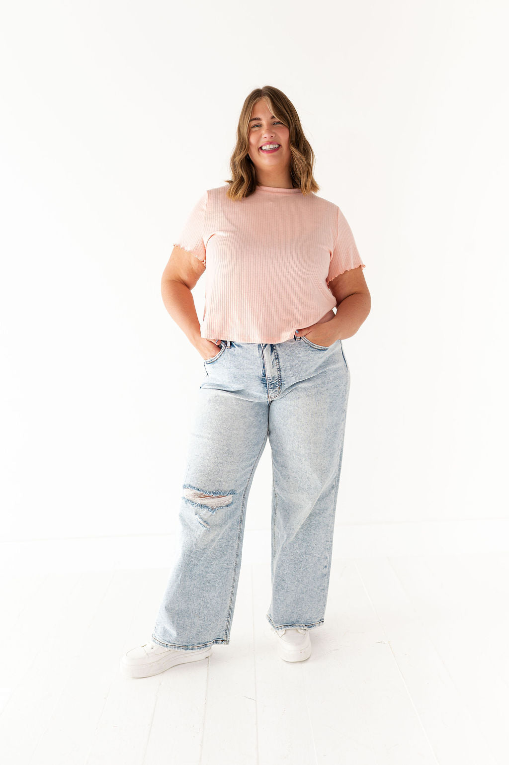 Natalie Pointelle Tee in Pink