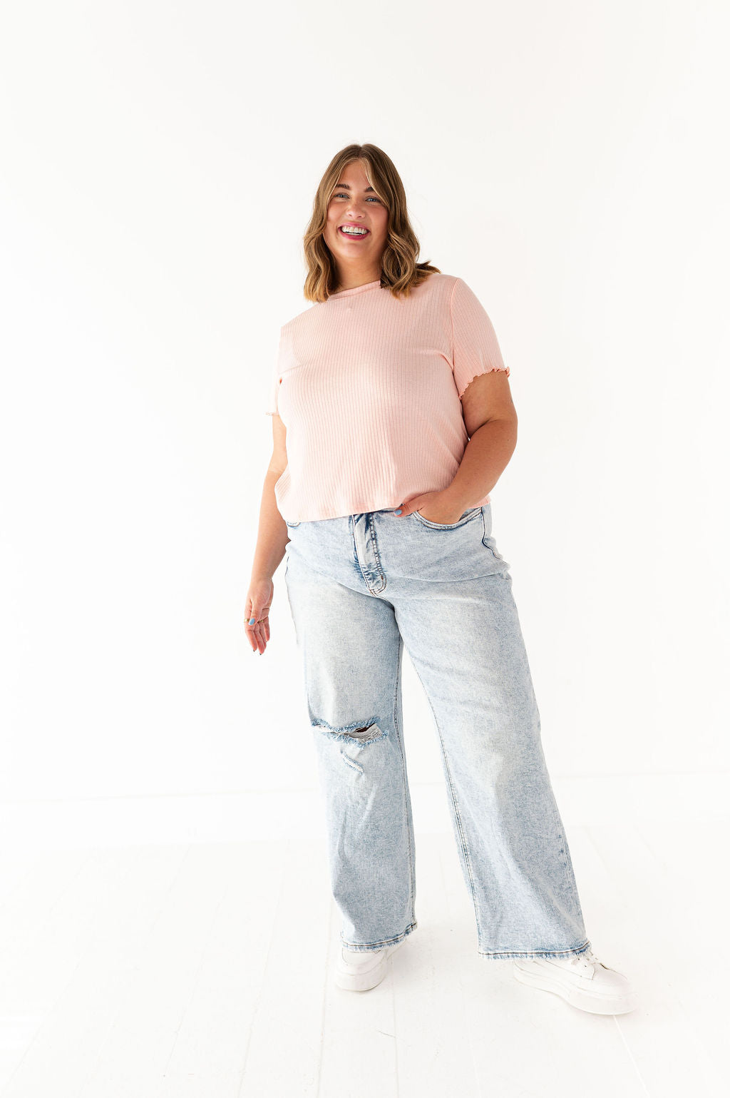 Natalie Pointelle Tee in Pink