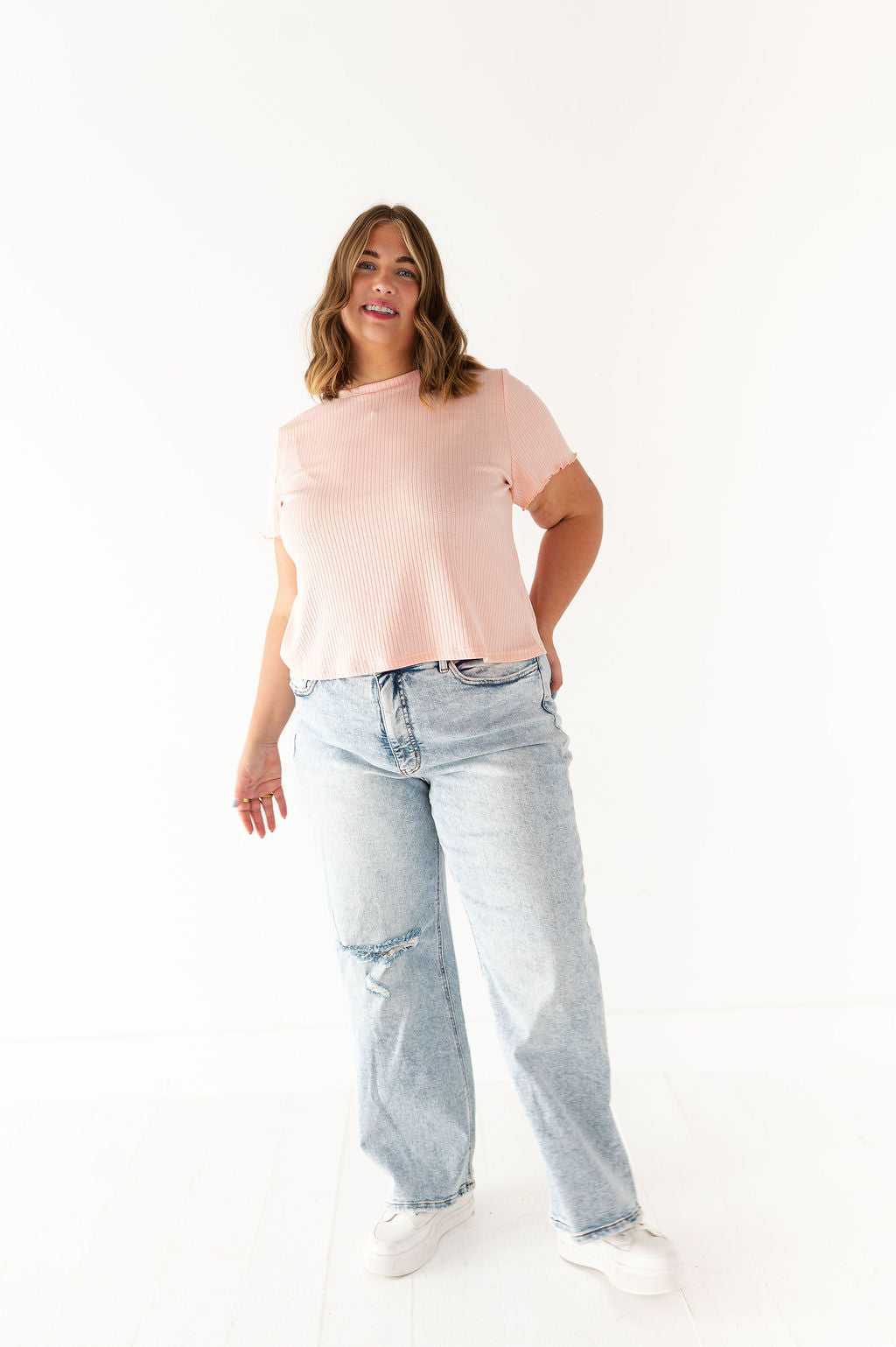 Natalie Pointelle Tee in Pink