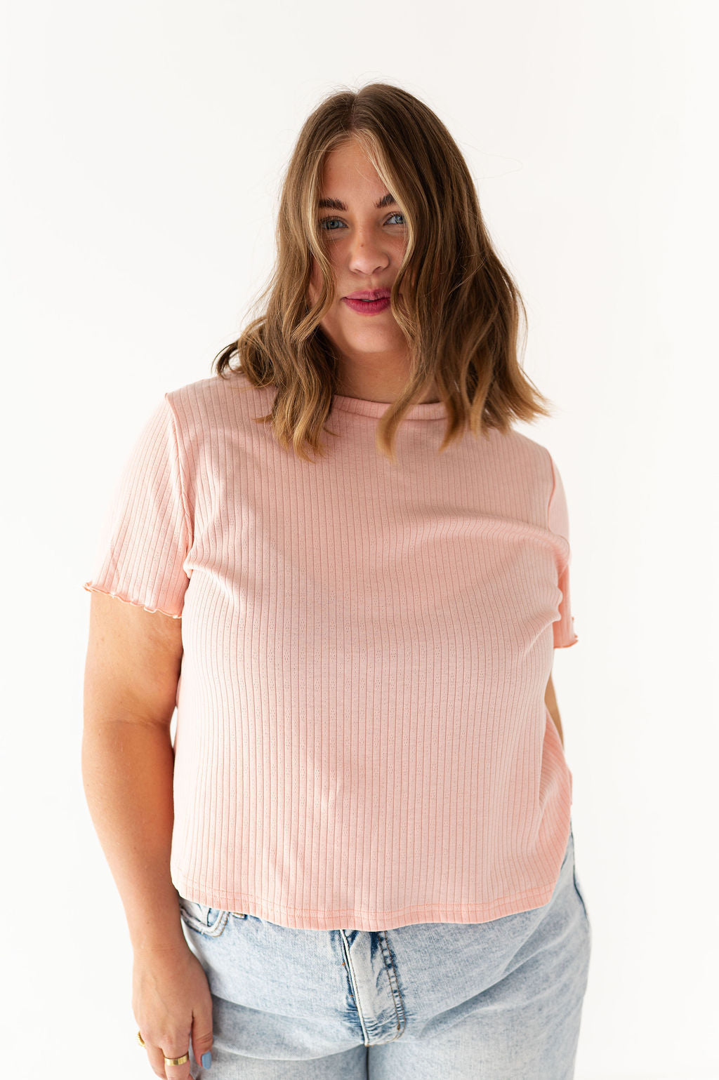 Natalie Pointelle Tee in Pink
