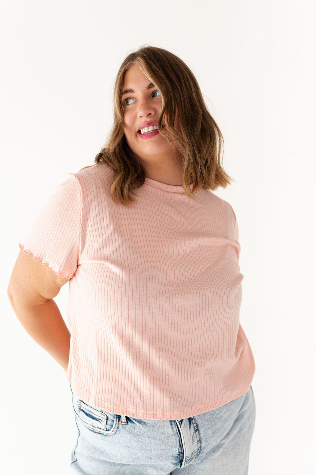 Natalie Pointelle Tee in Pink